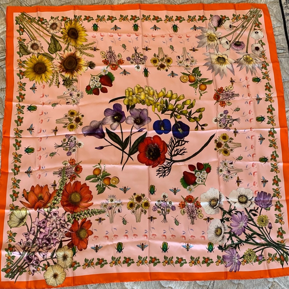 Wildflower 100% Silk Shawl Double Sided 53” x 51” Rolled Hem